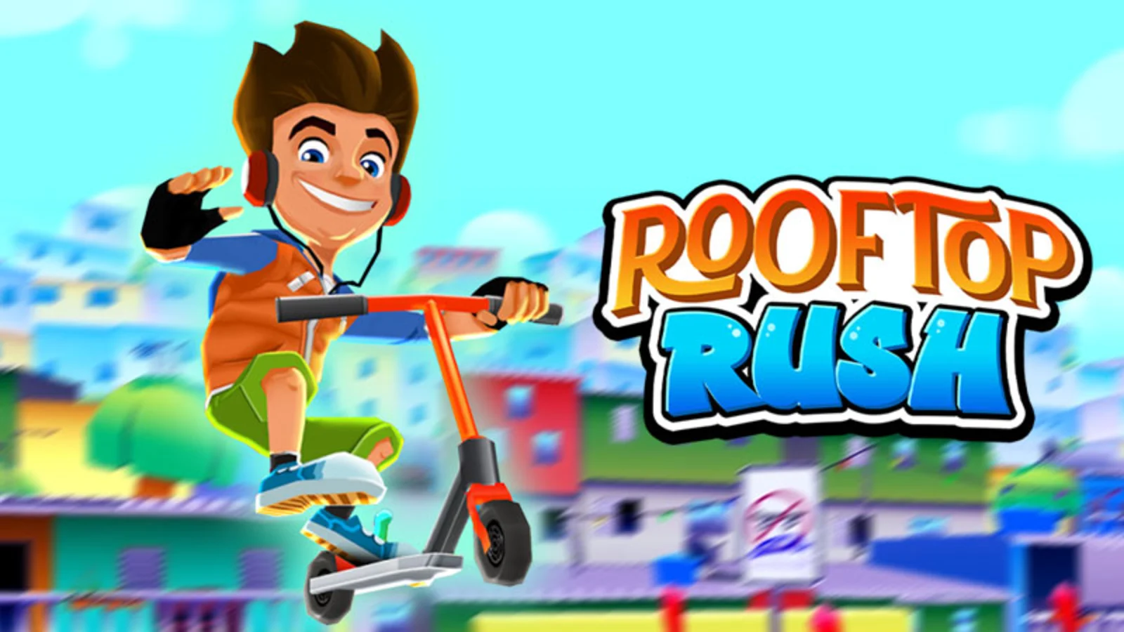 Skater grinding a rooftop rail with the city and helicopter behind