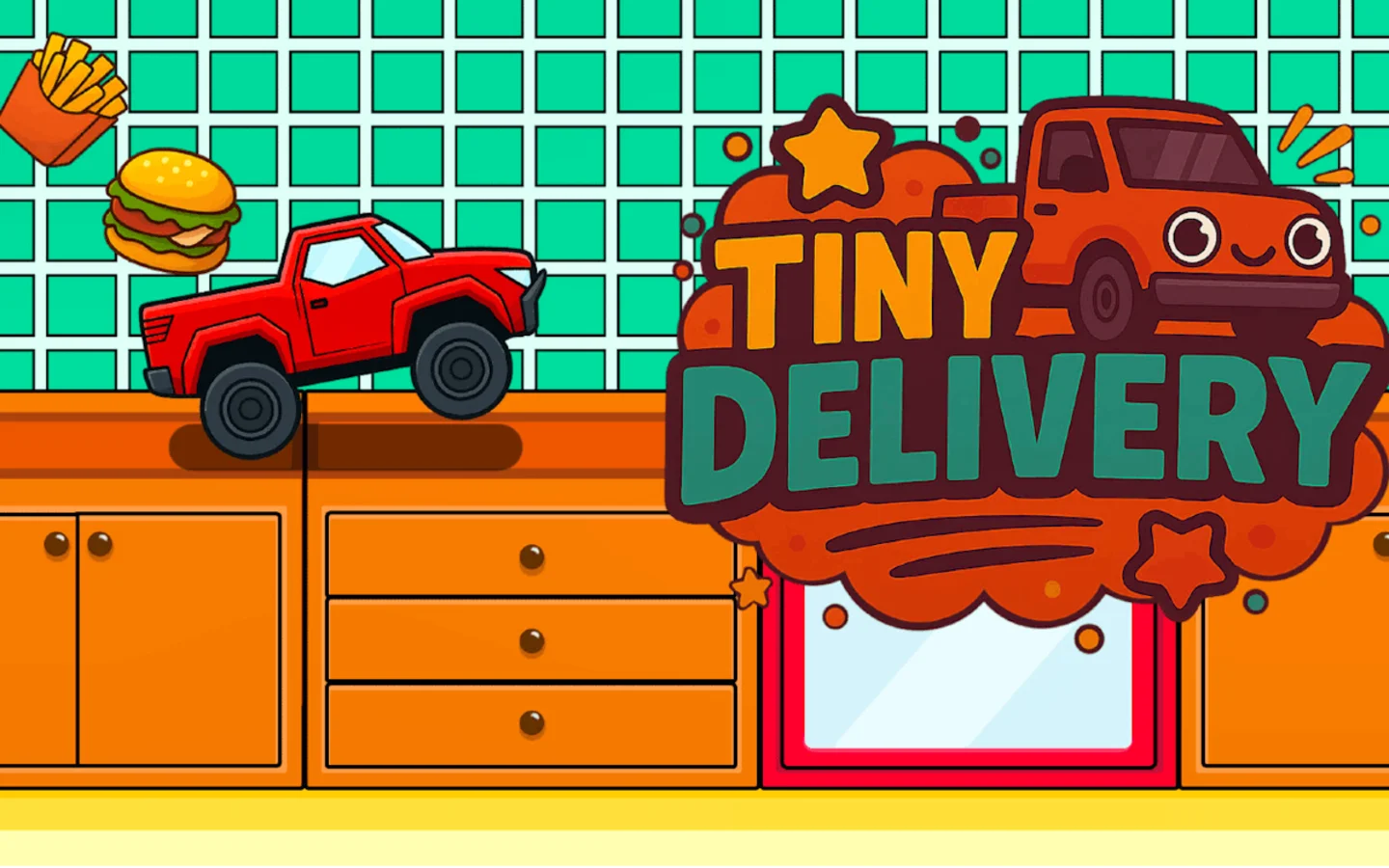 Screenshot of Tiny Delivery gameplay showing terrain navigation